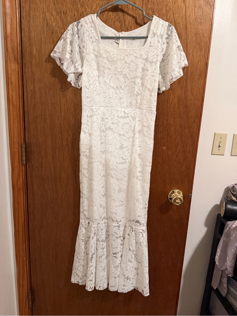 Ivory Lace Maxi Dress with Flutter Sleeves
